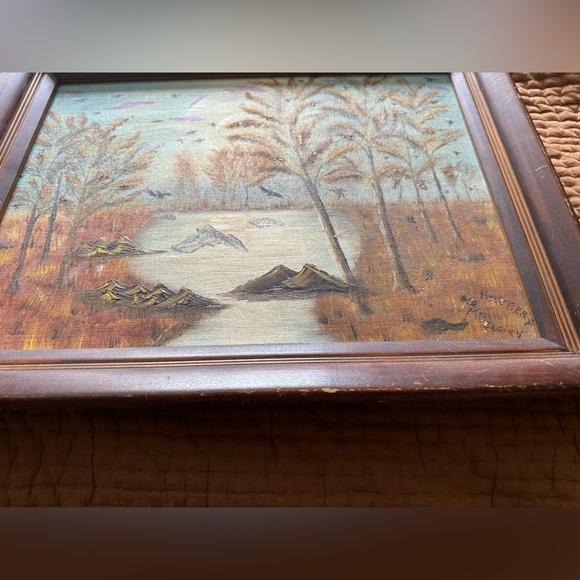 Vintage Boho Landscape Painting Artwork Wooden Frame - Picture 5 of 5